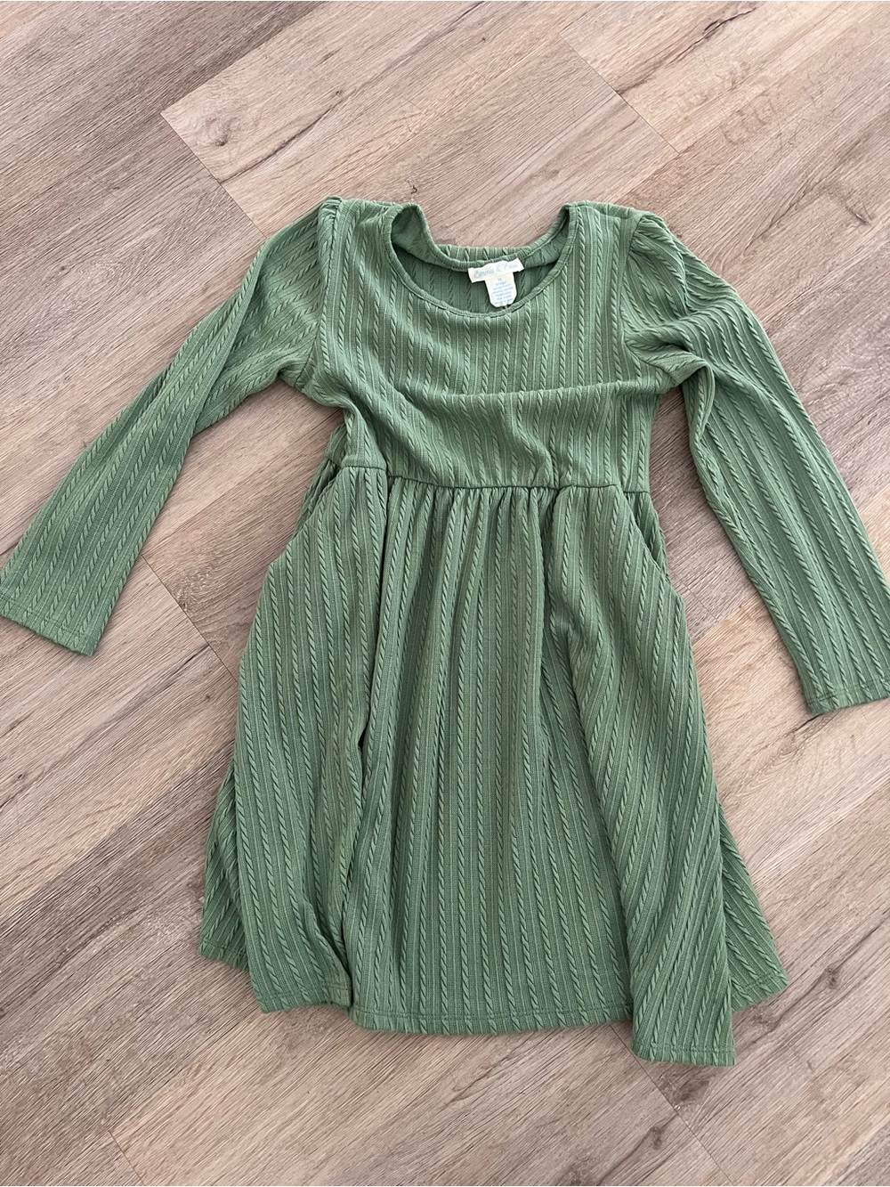 Girls' Long Sleeve Sage Green Knit A-Line Dress
